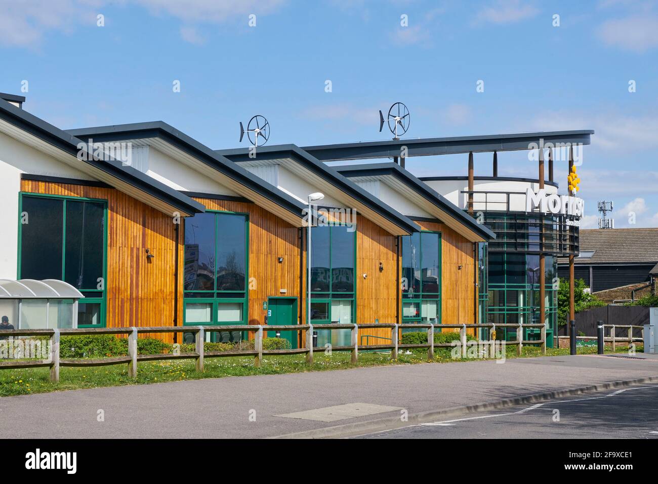 The modern architecture of the new Morrisons supermarket at Sittingbourne Kent, south east England, UK Stock Photo