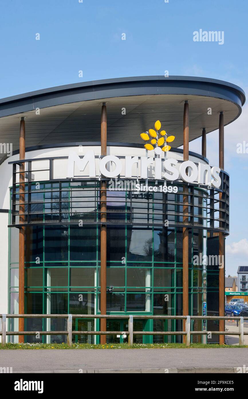 The modern architecture of the new Morrisons supermarket at Sittingbourne Kent, south east England, UK Stock Photo