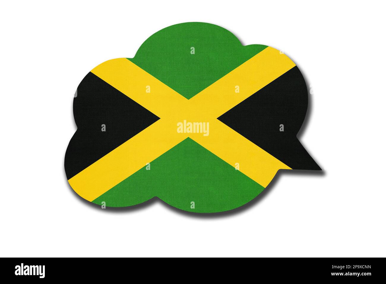 3d speech bubble with jamaican national flag isolated on white background. Symbol of Jamaica country. World communication sign. Stock Photo
