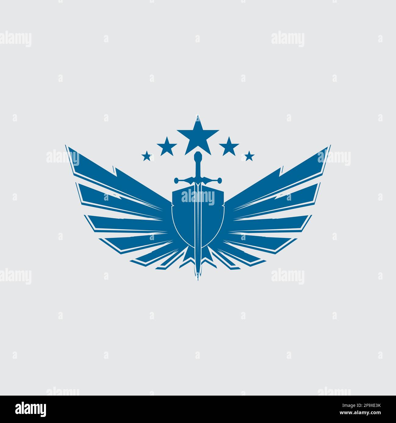 The winged sword with shield vector icon. Stock Vector