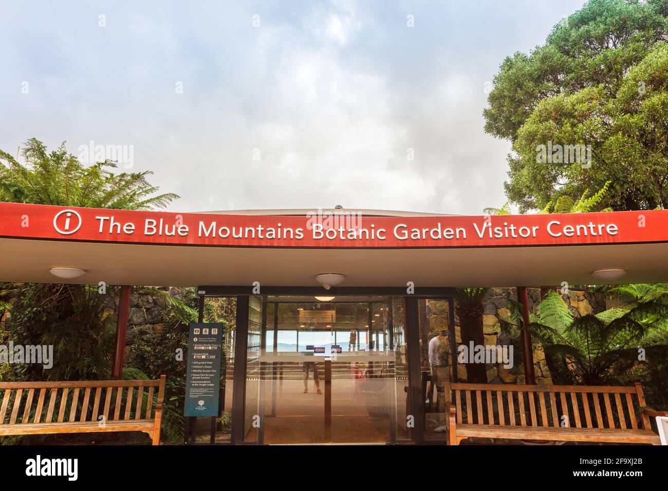 Entrance to The Blue Mountains Botanic Gardens Visitors Centre, NSW, Australia. Stock Photo