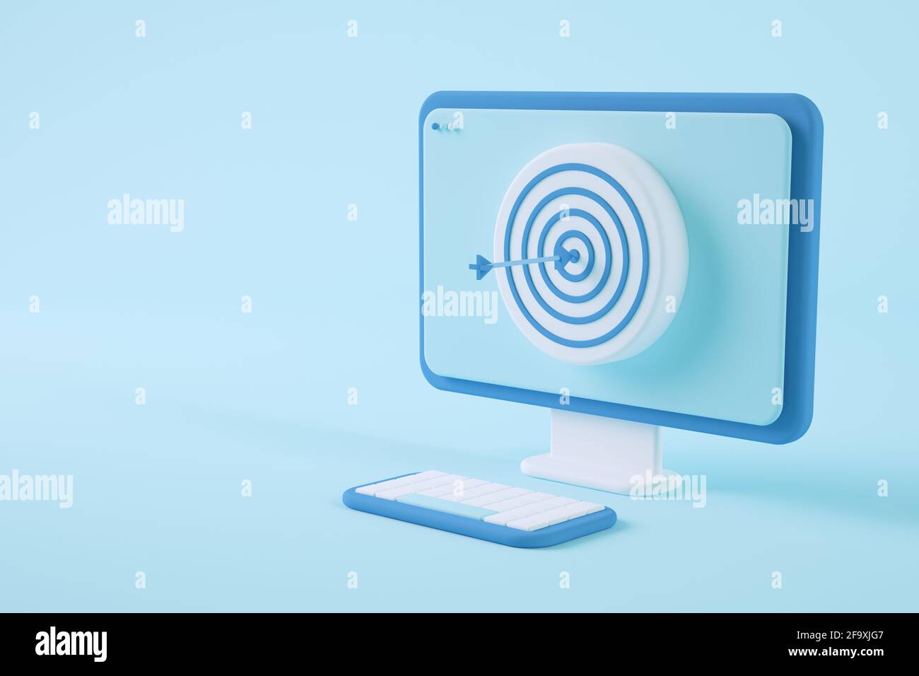 Minimal computer with bullseye 3d rendering concept Stock Photo