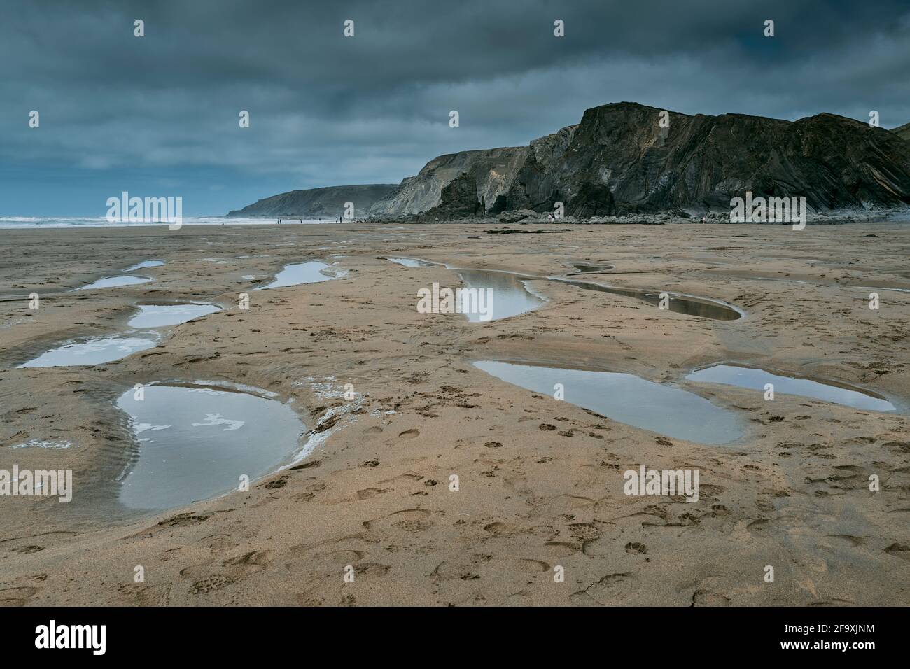 Tidal pools at Sandymouth beach in Cornwall Stock Photo