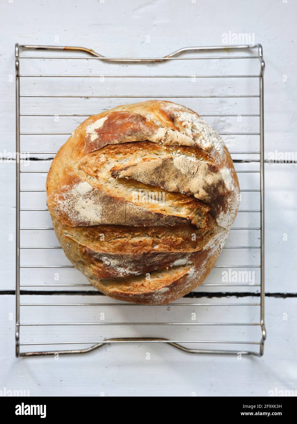 Artisan home baked sourdough loaf, Devon, UK Stock Photo