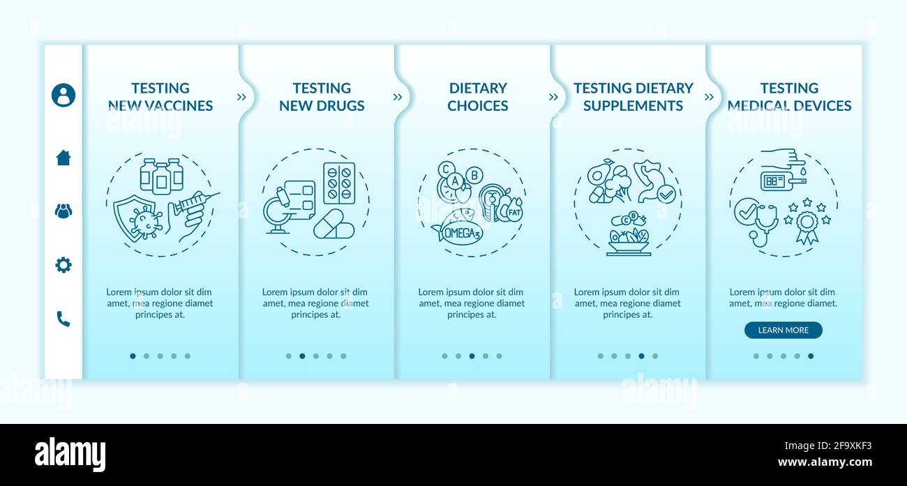 Clinical investigation types onboarding vector template Stock Vector