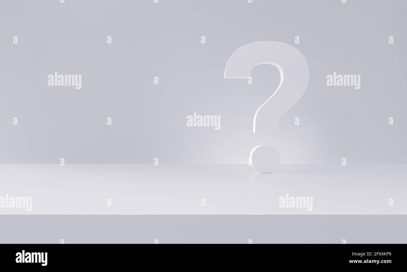 Question mark in white studio background. 3d rendering Stock Photo - Alamy
