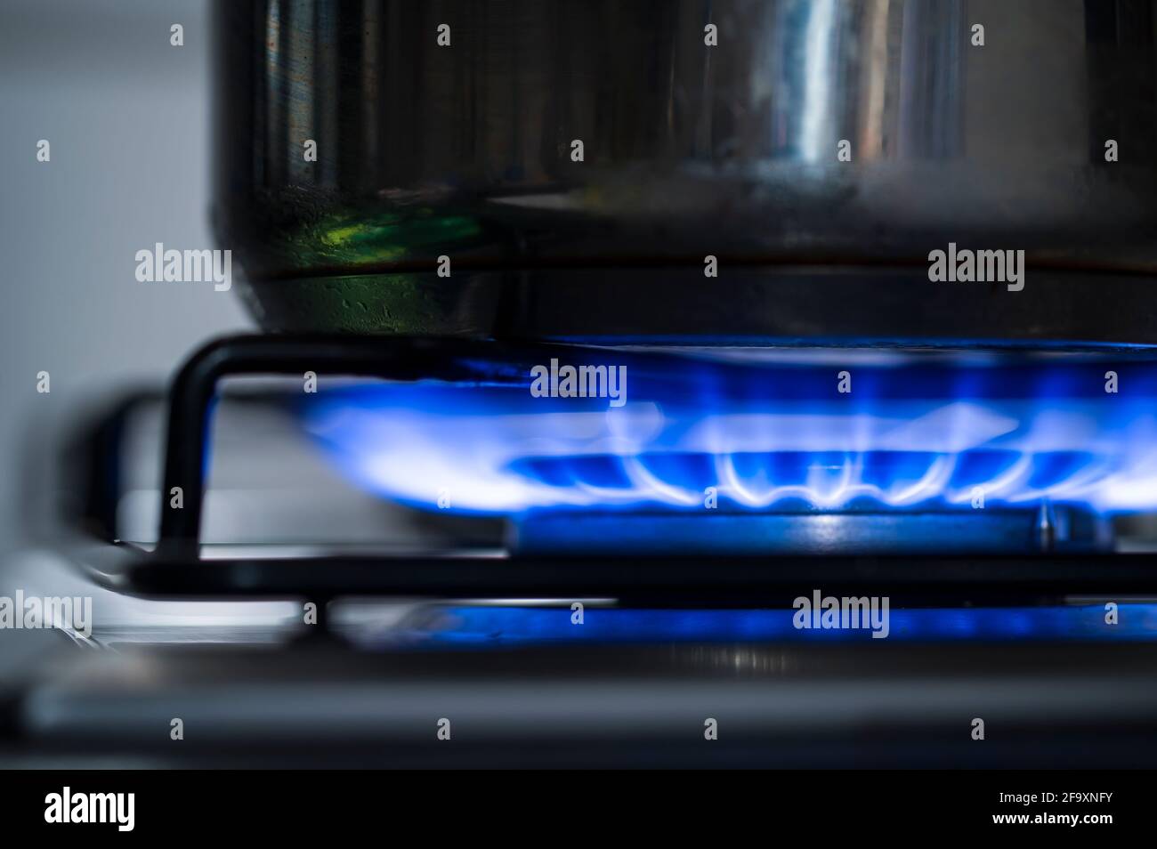 A pot on a gas stove while cooking Stock Photo Alamy
