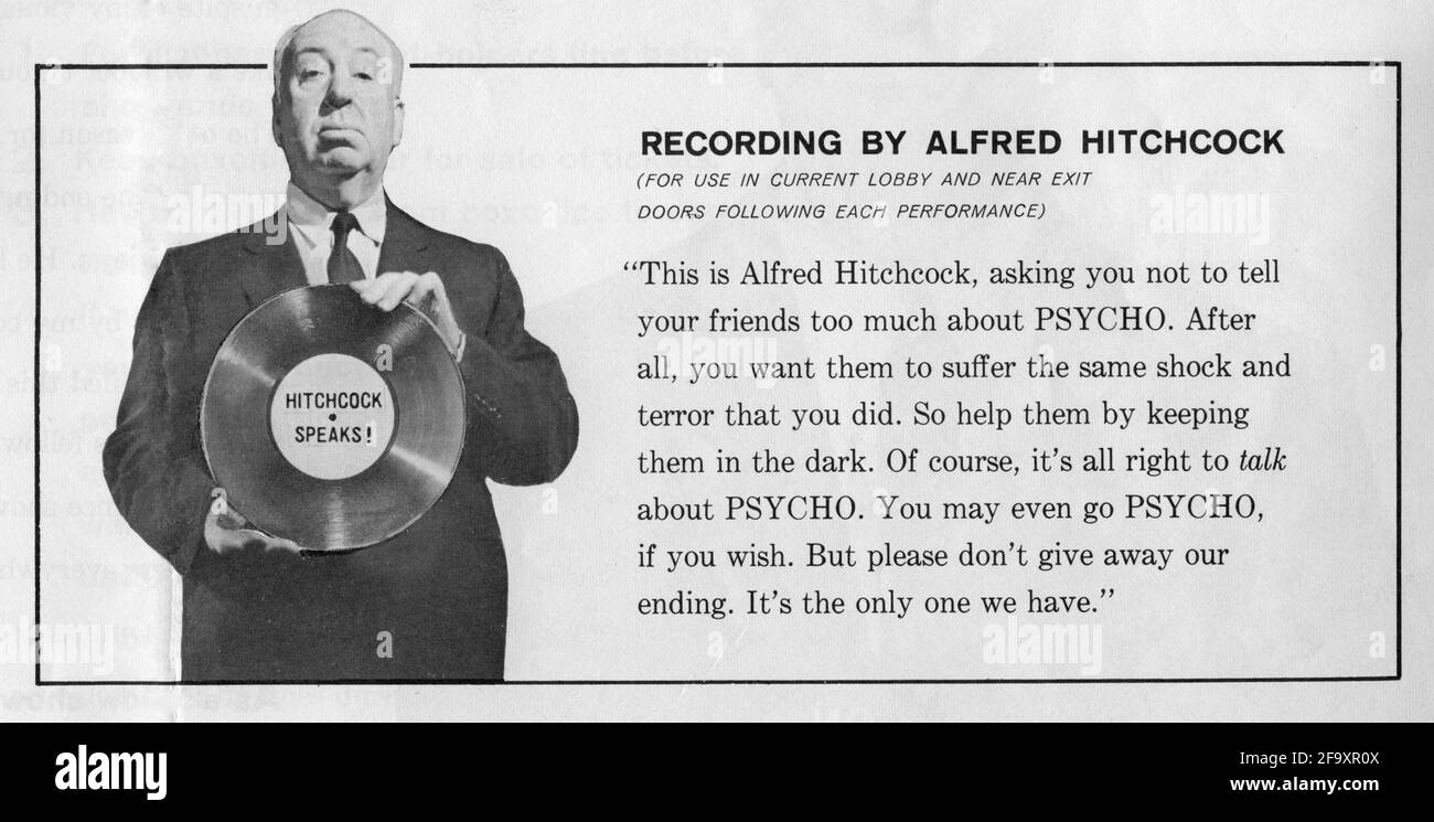 Promotional ad from the additional companion pressbook produced for the publicity stunt of not admitting anyone to movie theatres after the start of PSYCHO 1960 director ALFRED HITCHCOCK novel Robert Bloch music Bernard Herrmann  Shamley Productions ./ Paramount Pictures Stock Photo
