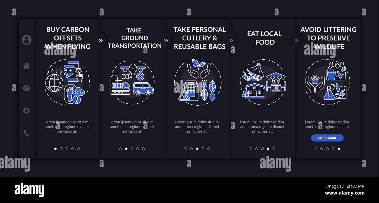 Sustainable tour tips onboarding vector template Stock Vector