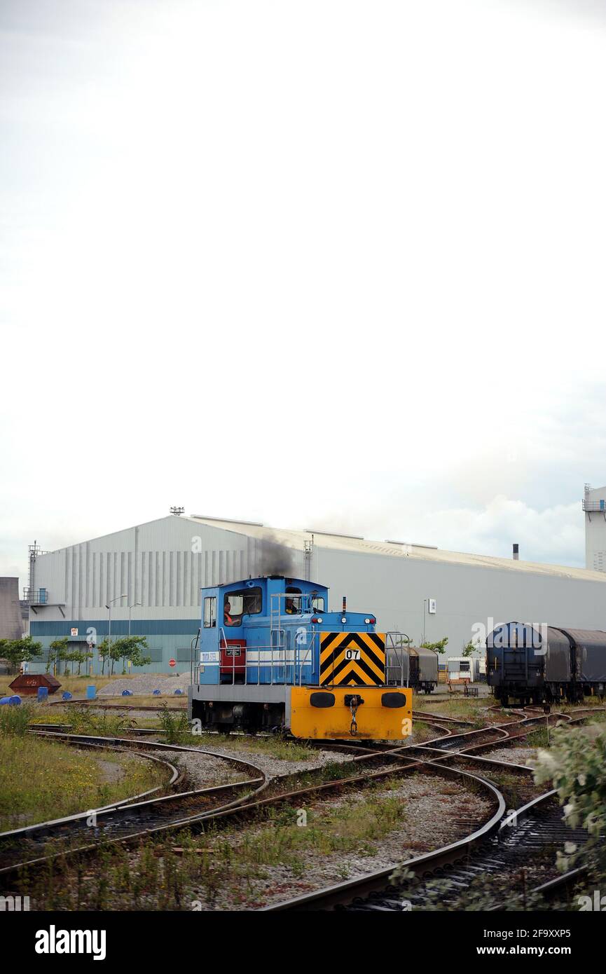 Tata Steel locomotive No. 7 at Port Talbot Steelworks. Stock Photo