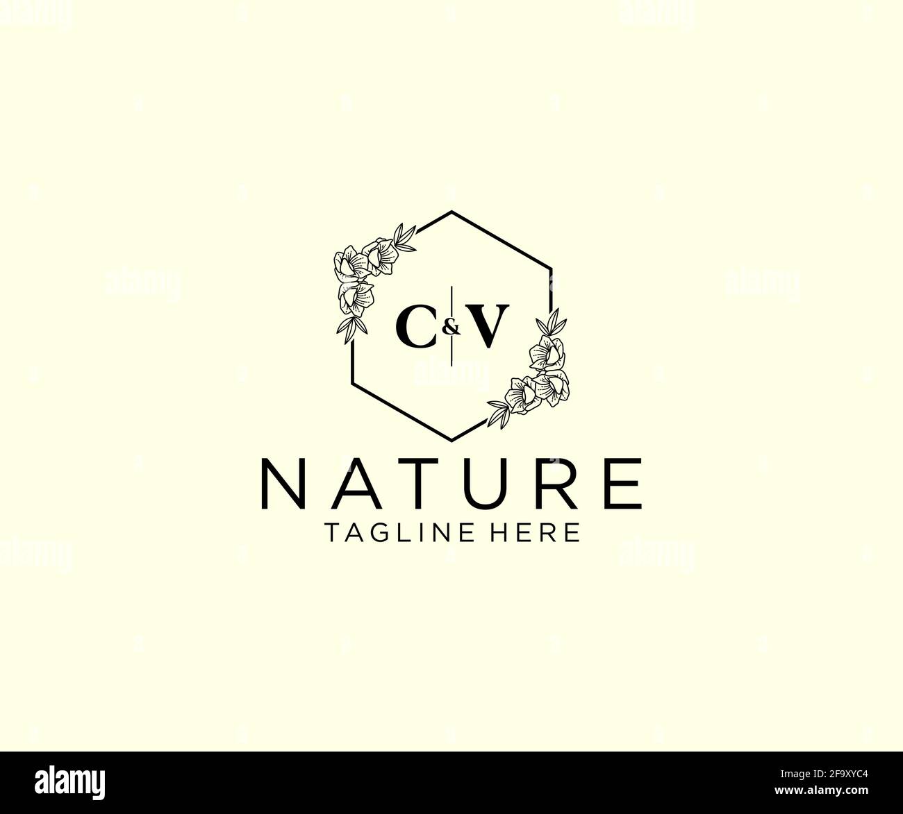 CV letters Botanical feminine logo template floral, editable premade monoline logo suitable, Luxury feminine wedding branding, corporate. Stock Vector
