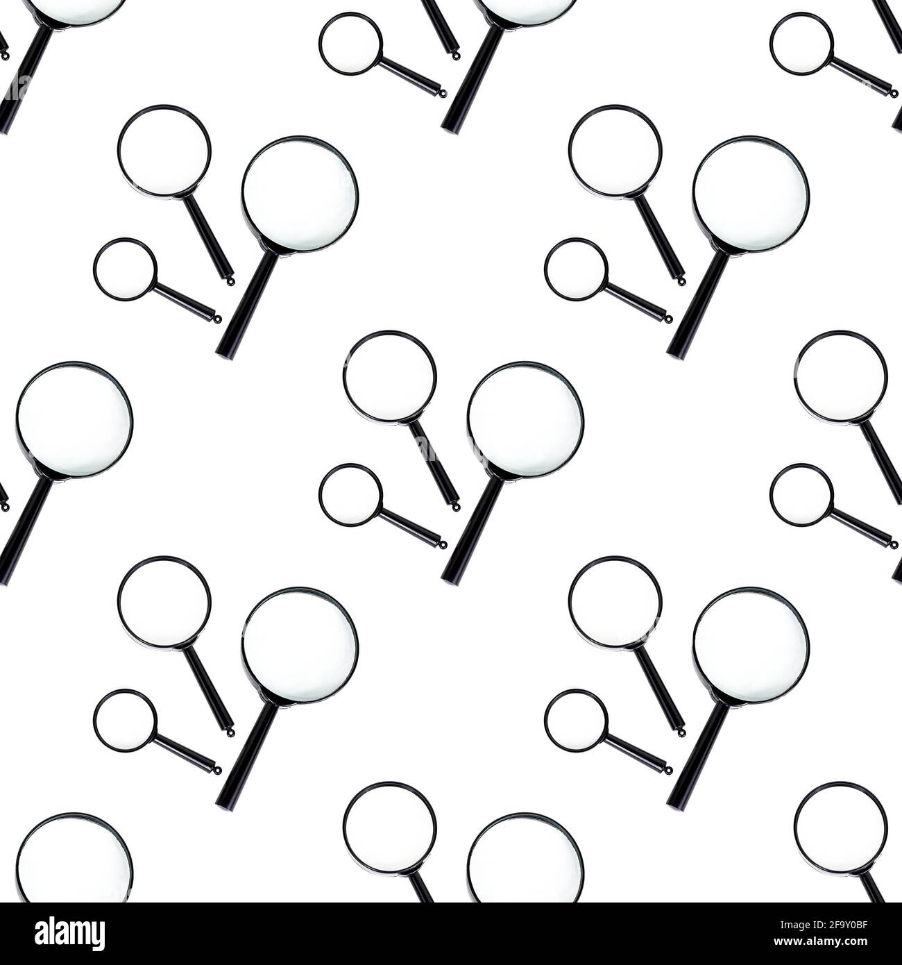 Magnifying glass repeat seamless pattern on white background. Stock Photo