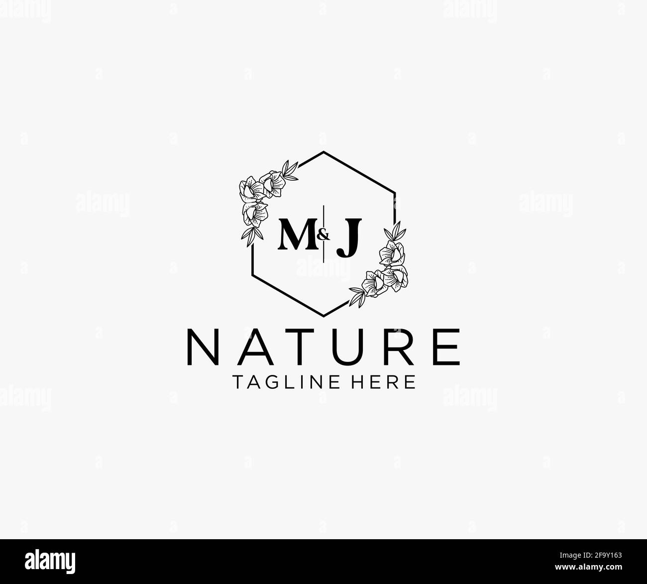 MJ letters Botanical feminine logo template floral, editable premade monoline logo suitable, Luxury feminine wedding branding, corporate. Stock Vector