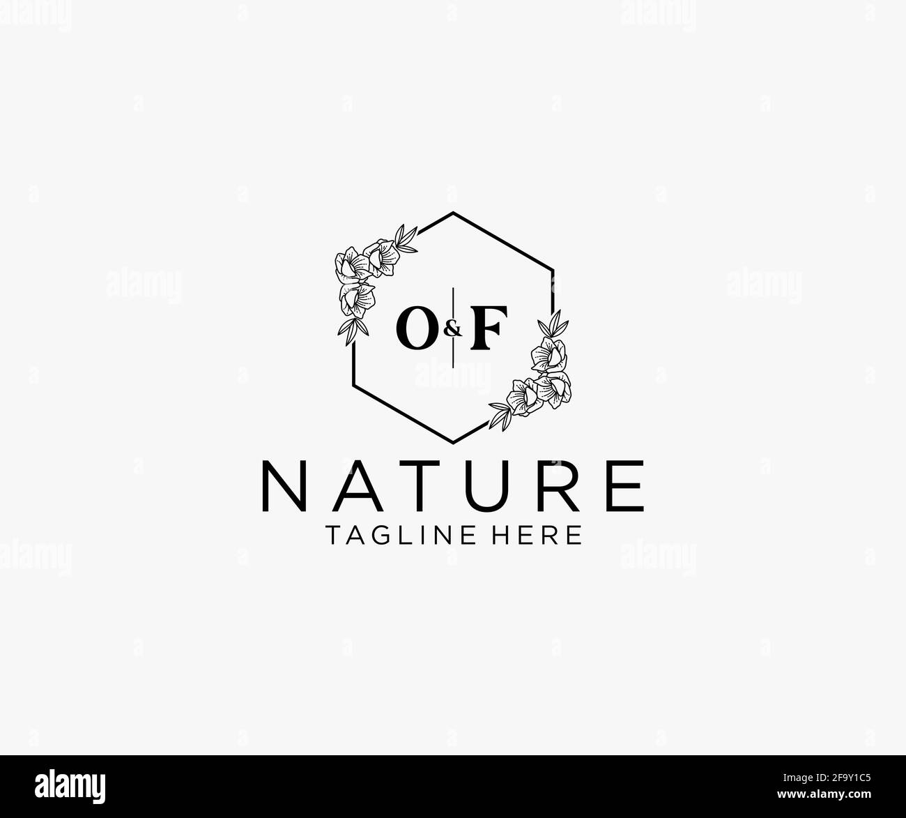 OF letters Botanical feminine logo template floral, editable premade monoline logo suitable, Luxury feminine wedding branding, corporate. Stock Vector