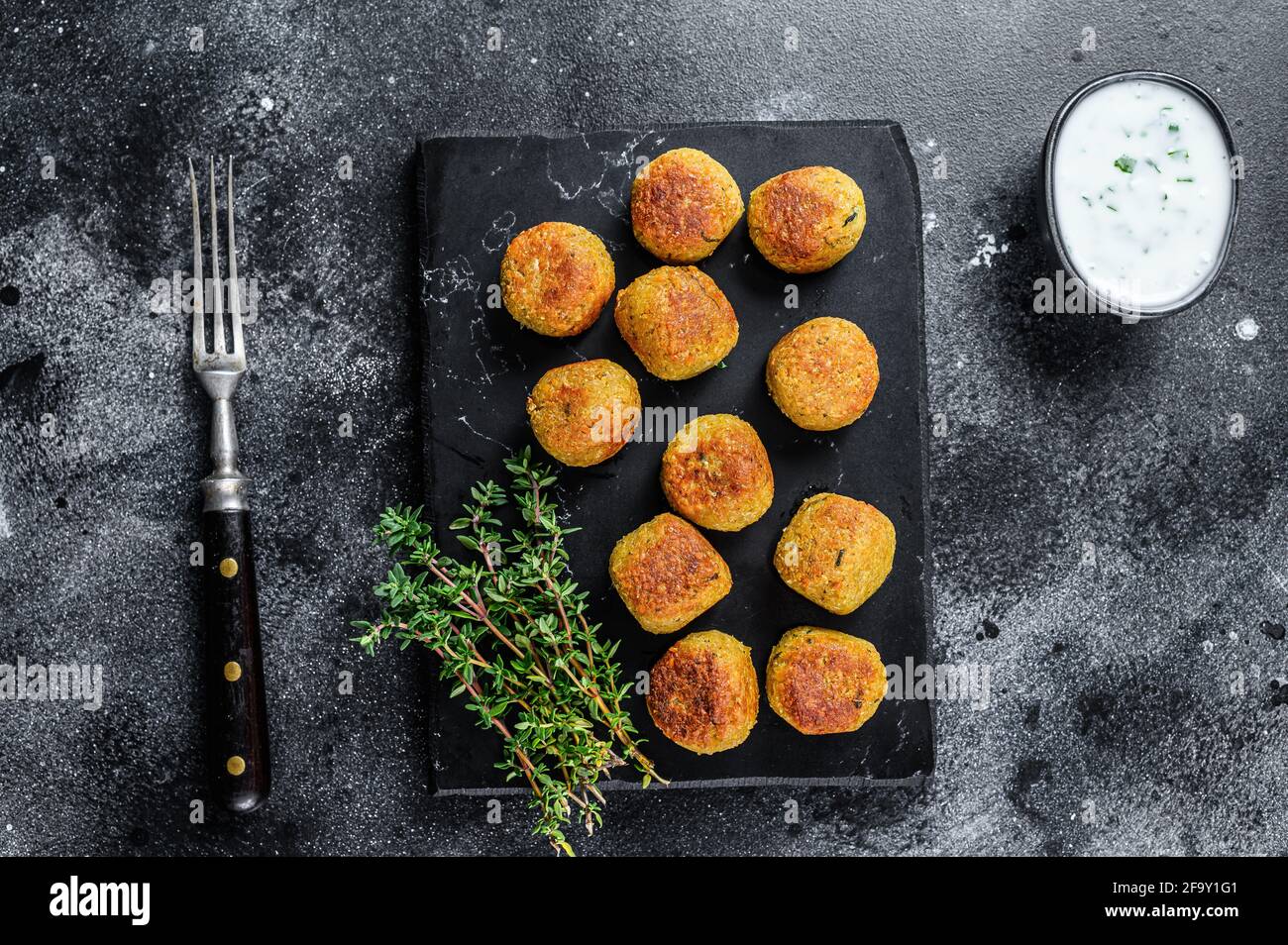 Roasted vegetarian falafel balls from spiced chickpeas with garlic