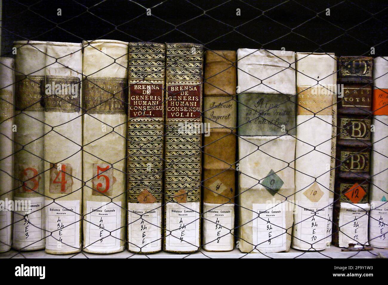 Italy Marche Macerata -  Biblioteca comunale Mozzi Borgetti  -  Books Stock Photo