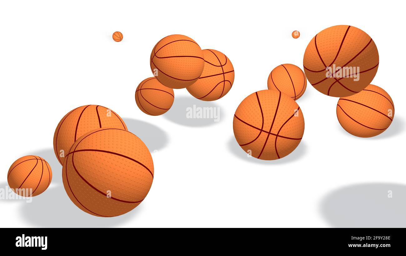 3D illustration of various basketball sport balls. Falling to the ground  bouncing. Cut out on white background with clean colors Stock Photo - Alamy