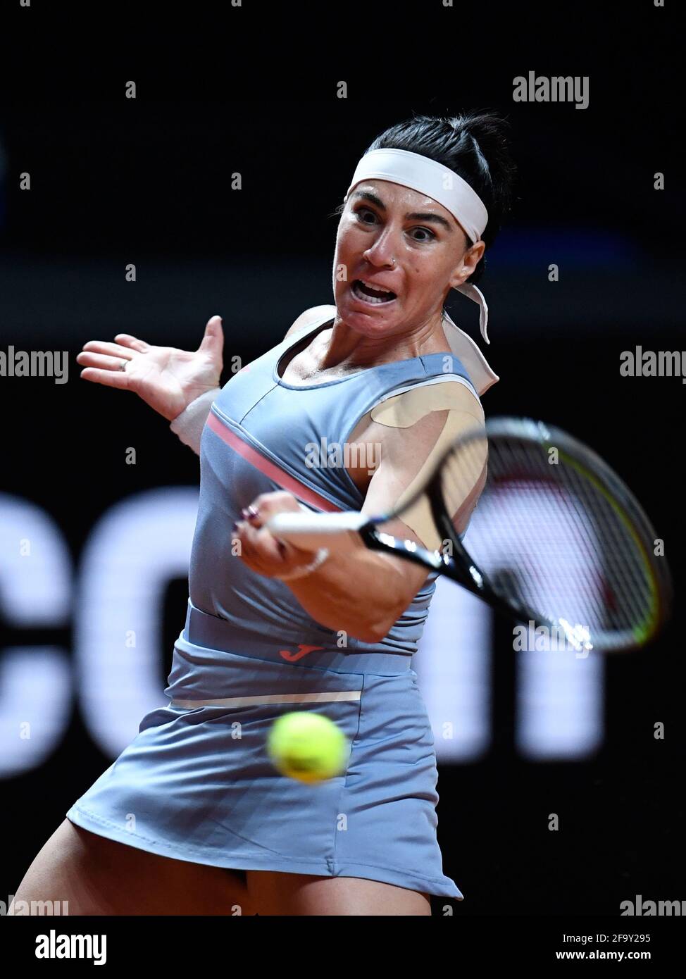 Stuttgart, Germany. 21st Apr, 2021. Tennis: WTA Tour - Stuttgart, Singles, Women, 1st round in Porsche Arena. A. Kerber (Germany) - E. Gorgodze (Georgia): Ekaterine Gorgodze in action. Credit: Thomas Kienzle/AFP-Pool/dpa/Alamy Live News Stock Photo