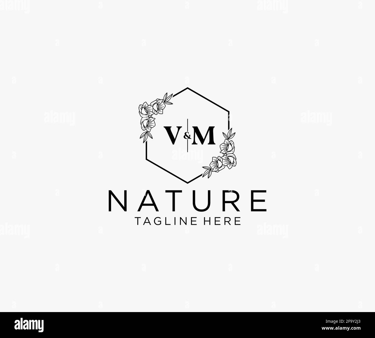 VM letters Botanical feminine logo template floral, editable premade monoline logo suitable, Luxury feminine wedding branding, corporate. Stock Vector