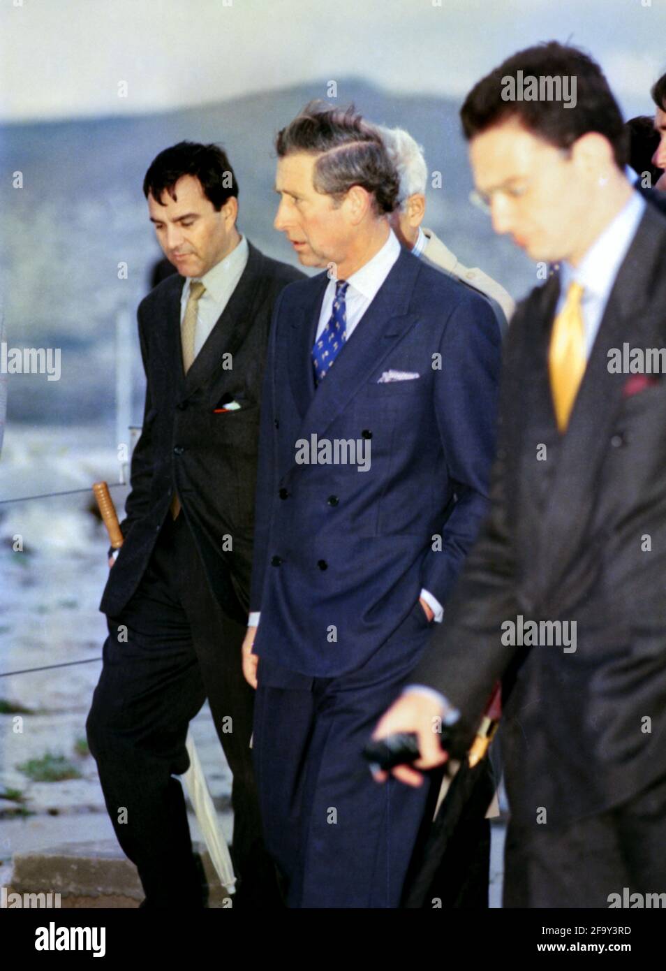 Charles, Prince of Wales, on the steps of the Parthenon, during his first official visit in the Acropolis of Athens, Greece, on 23 November,1998. Photo: Dimitris Aspiotis Stock Photo