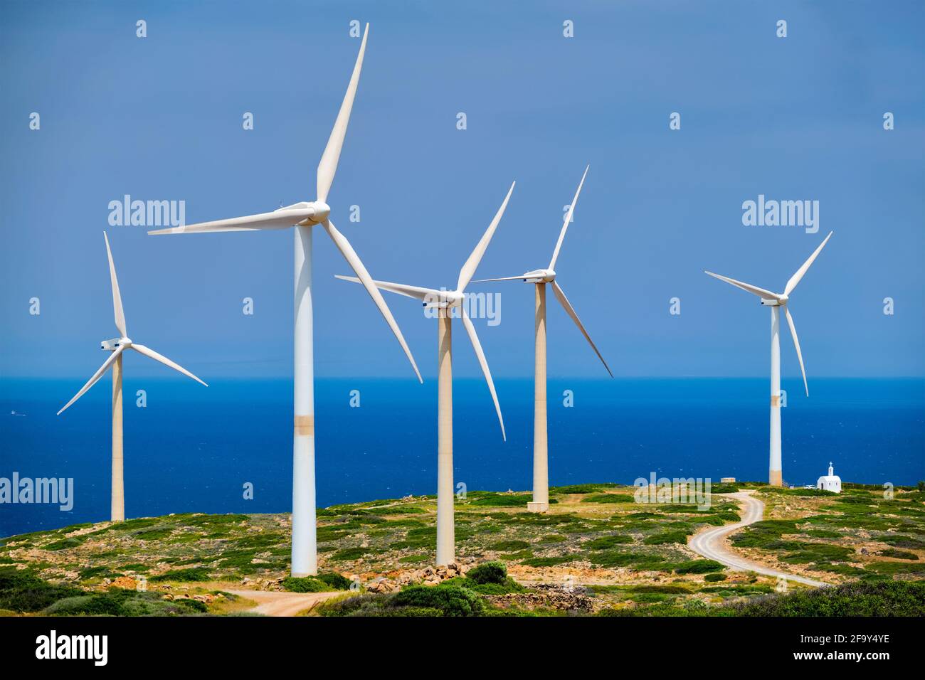 Wind generator turbines. Crete island, Greece Stock Photo - Alamy