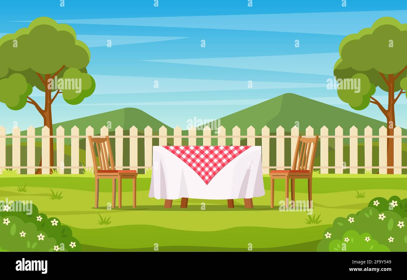 House backyard with green grass lawn Stock Vector