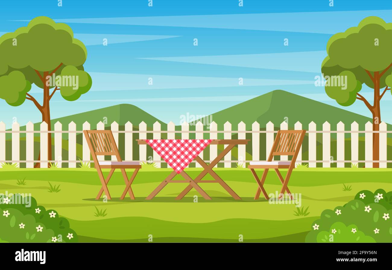 House backyard with green grass lawn Stock Vector