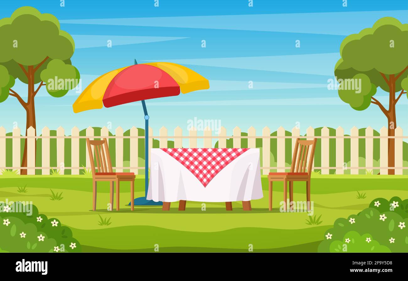 House backyard with green grass lawn Stock Vector