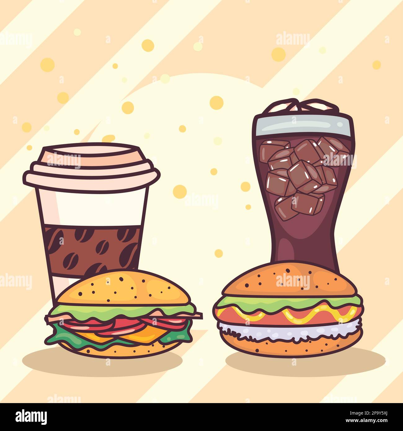 Fast food hamburger sandwich coffee and soda Stock Vector Image & Art ...