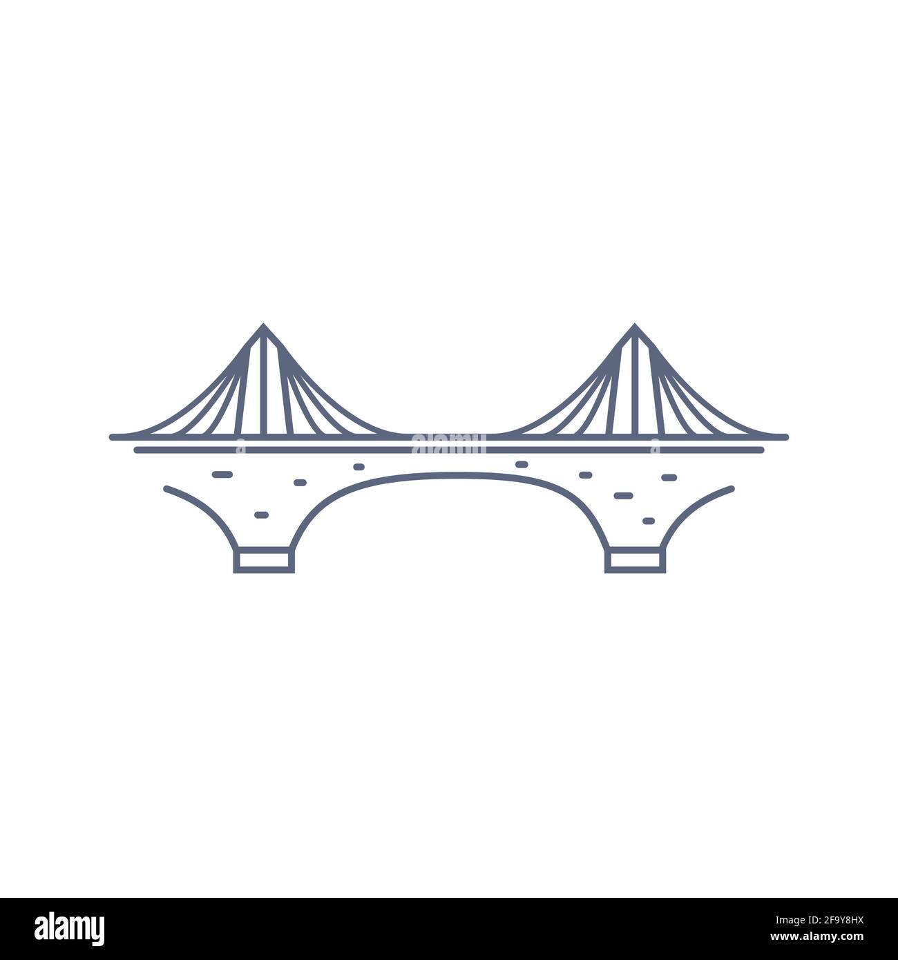 Bridge line vector icon suspension bridge simple pictogram in linear