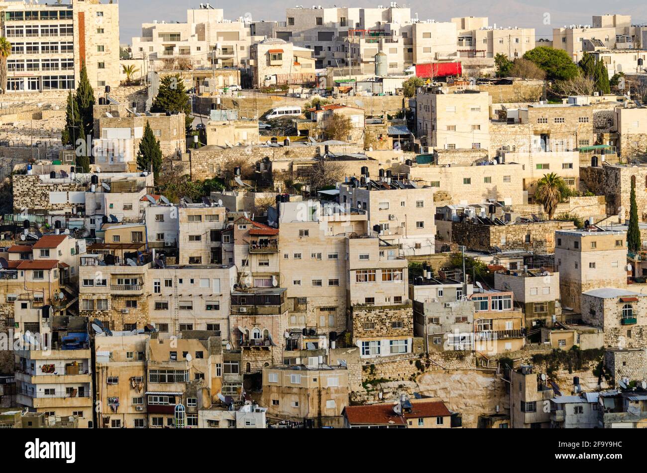 Arab neighborhood on the hillside in Jerusalem, Israel. Stock Photo