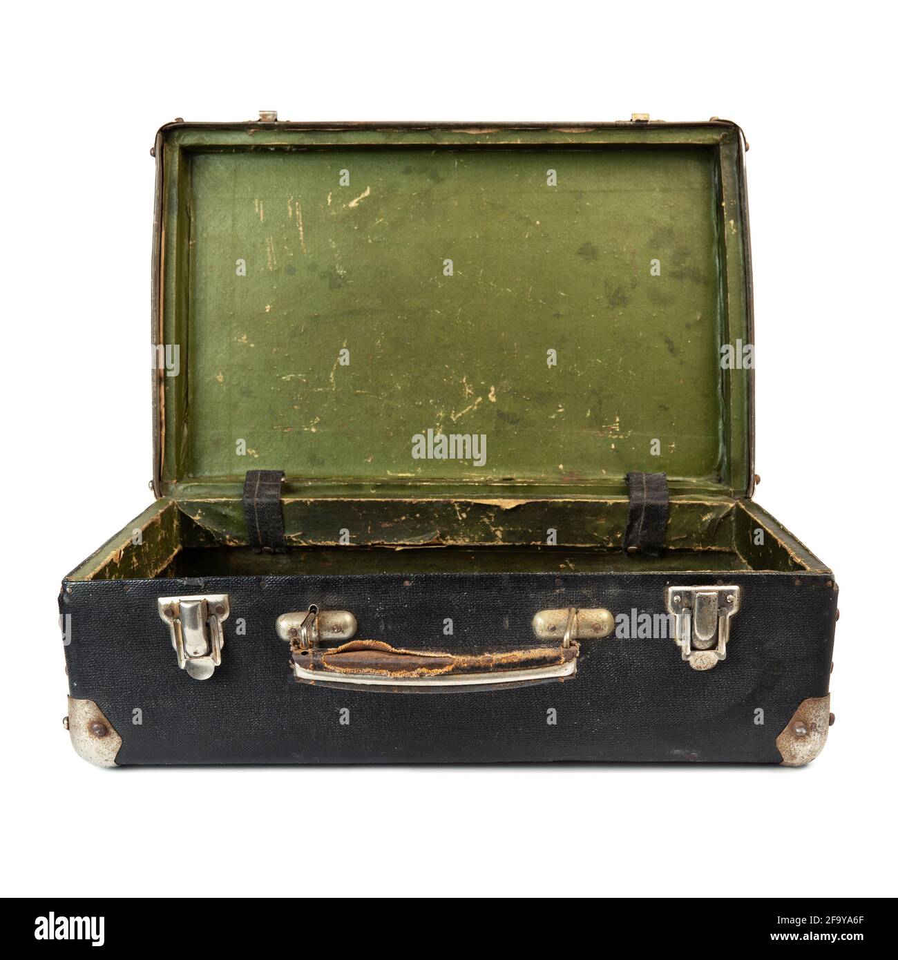 Old open suitcase isolated on the white background Stock Photo