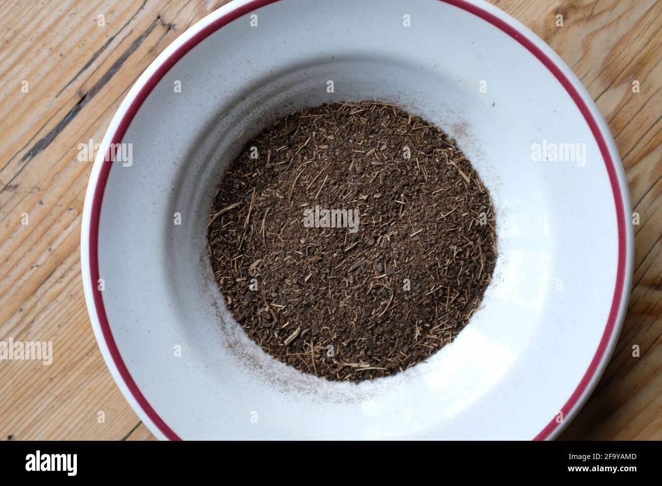 Dried bananas crushed into powder to be used as food, compost for growing tomatoes. Stock Photo