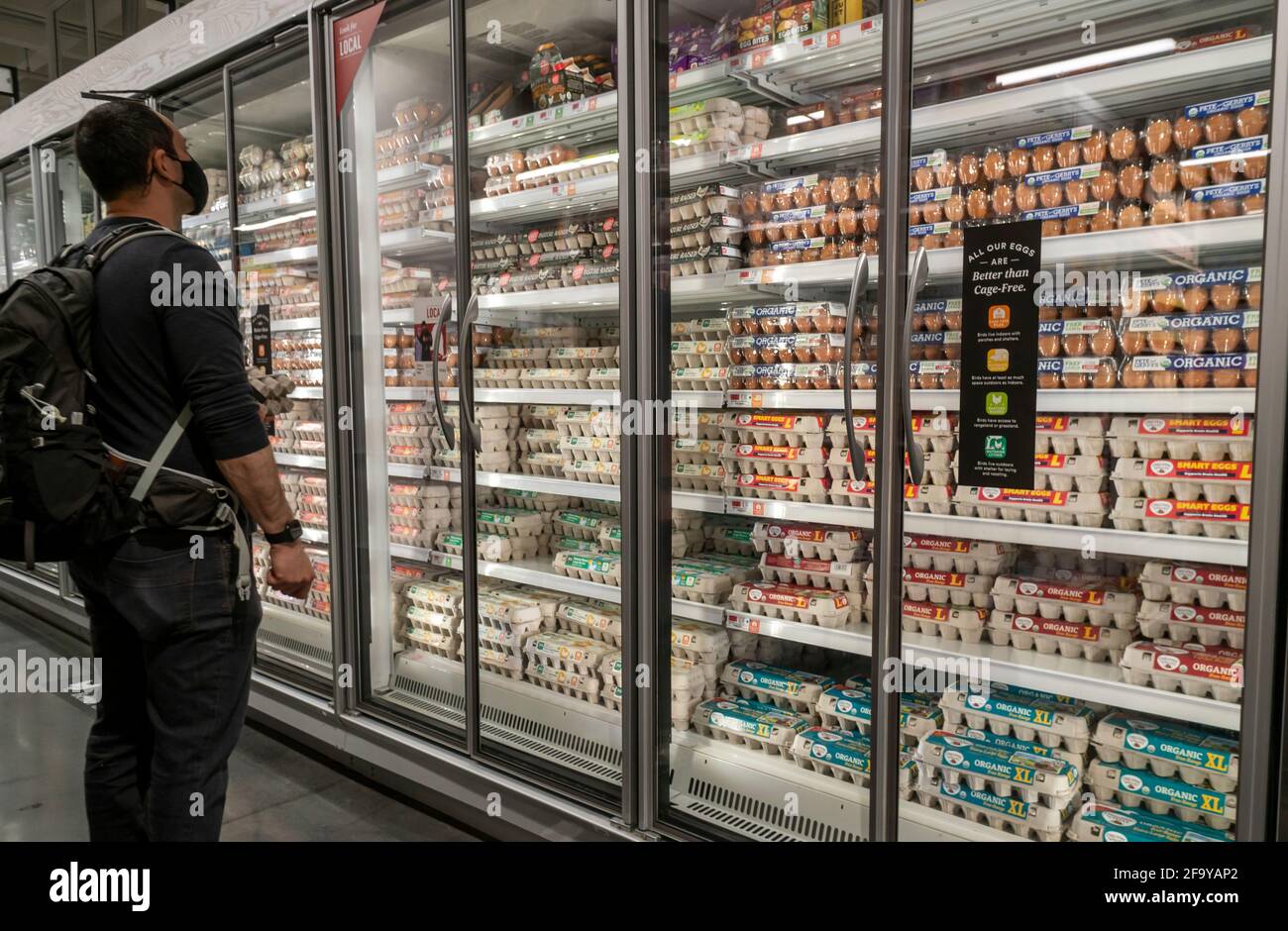 New York, USA. 18th Apr, 2021. Shopper chooses from a wide variety of eggs on sale in a supermarket in New York on Sunday, April 18, 2021. (ÂPhoto by Richard B. Levine) Credit: Sipa USA/Alamy Live News Stock Photo
