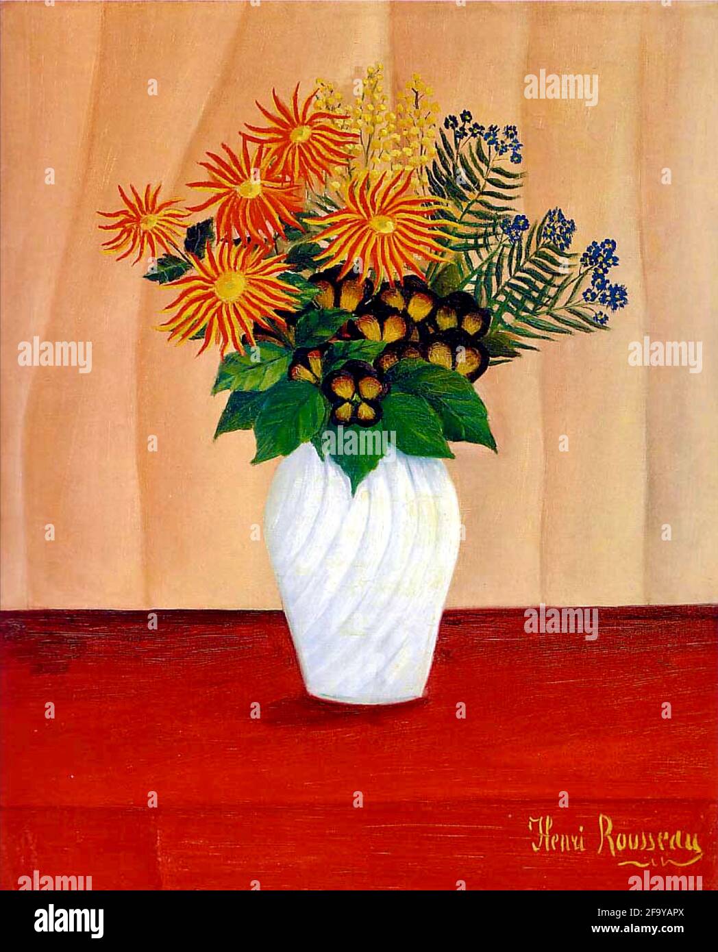 Henri Roussea Roses Henri Rousseau artwork entitled Bouquet of Flowers on an orange ...