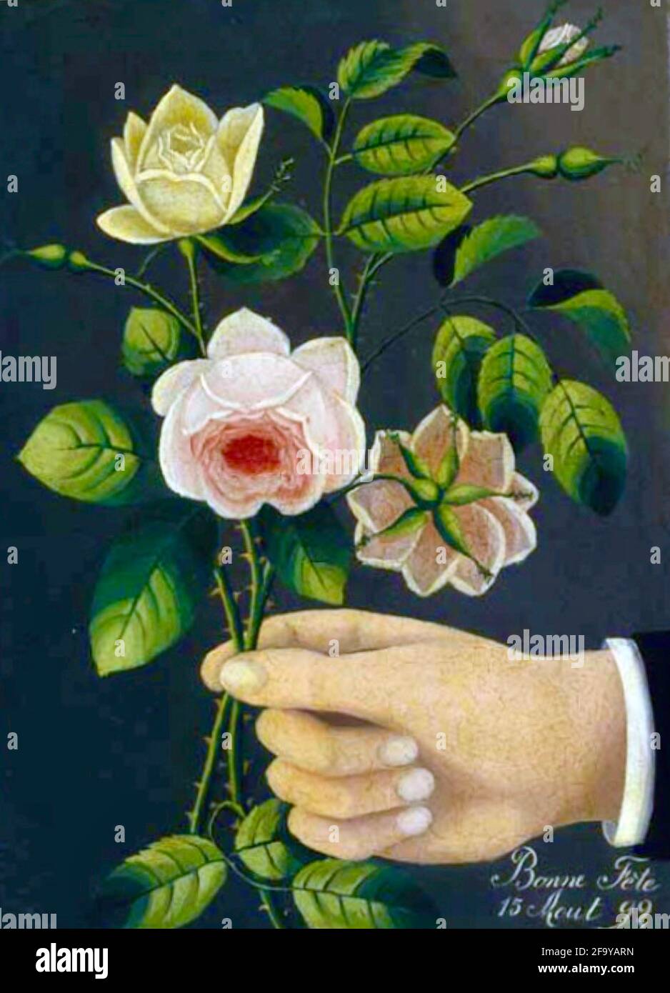 Henri Roussea Roses Henri Rousseau artwork entitled Bonne Fête or Happy Birthday. A bouquet ...