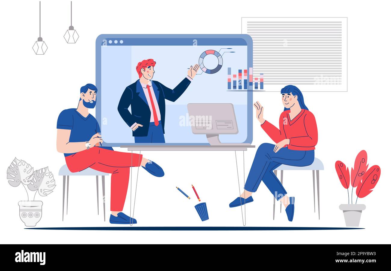 Online video training or conference scene with people cartoon characters,  vector illustration. Online business training and distance education.  E-lear Stock Vector Image & Art - Alamy
