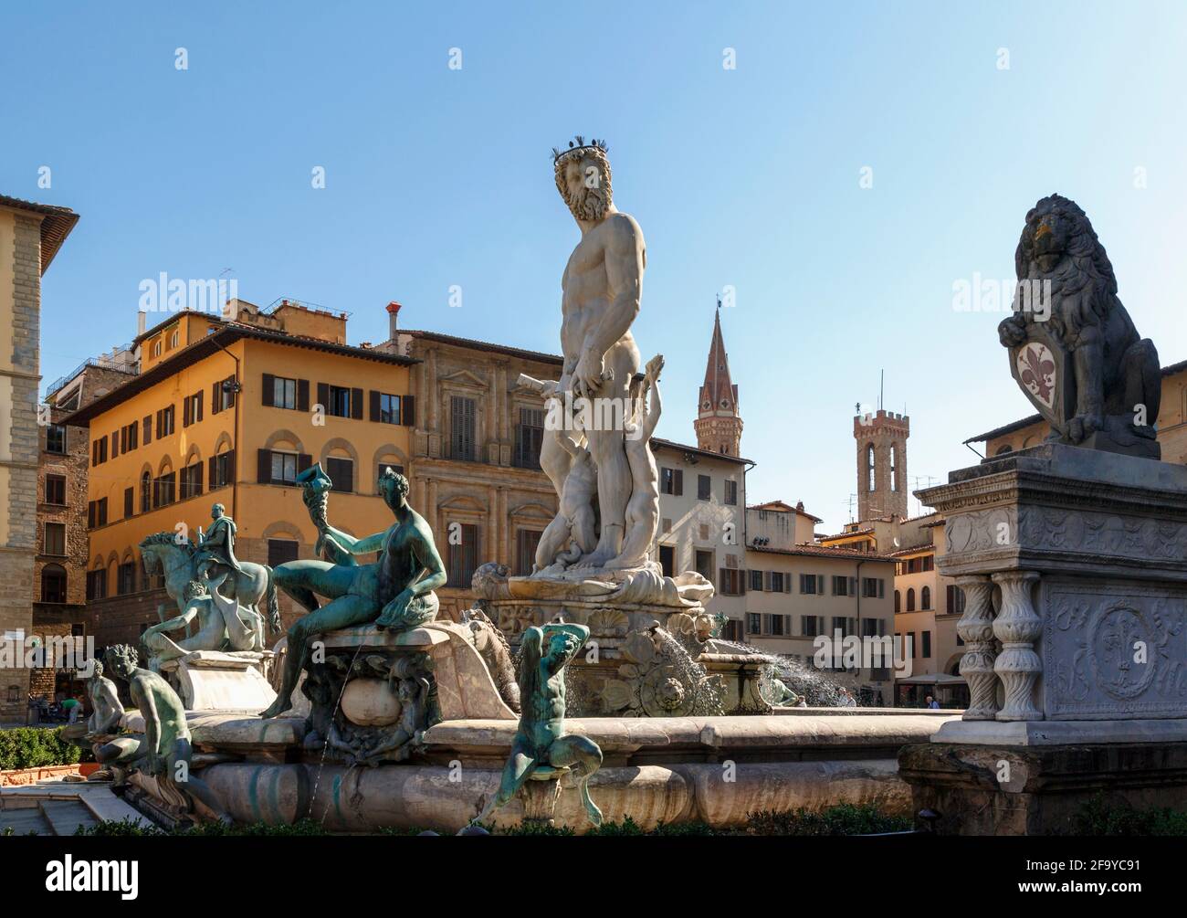 Florence, Florence Province, Tuscany, Italy.  Fountain of Neptune, Fontana di Nettuno, by Bartolomeo Ammannati, 1511 – 1592, in Piazza della Signoria. Stock Photo