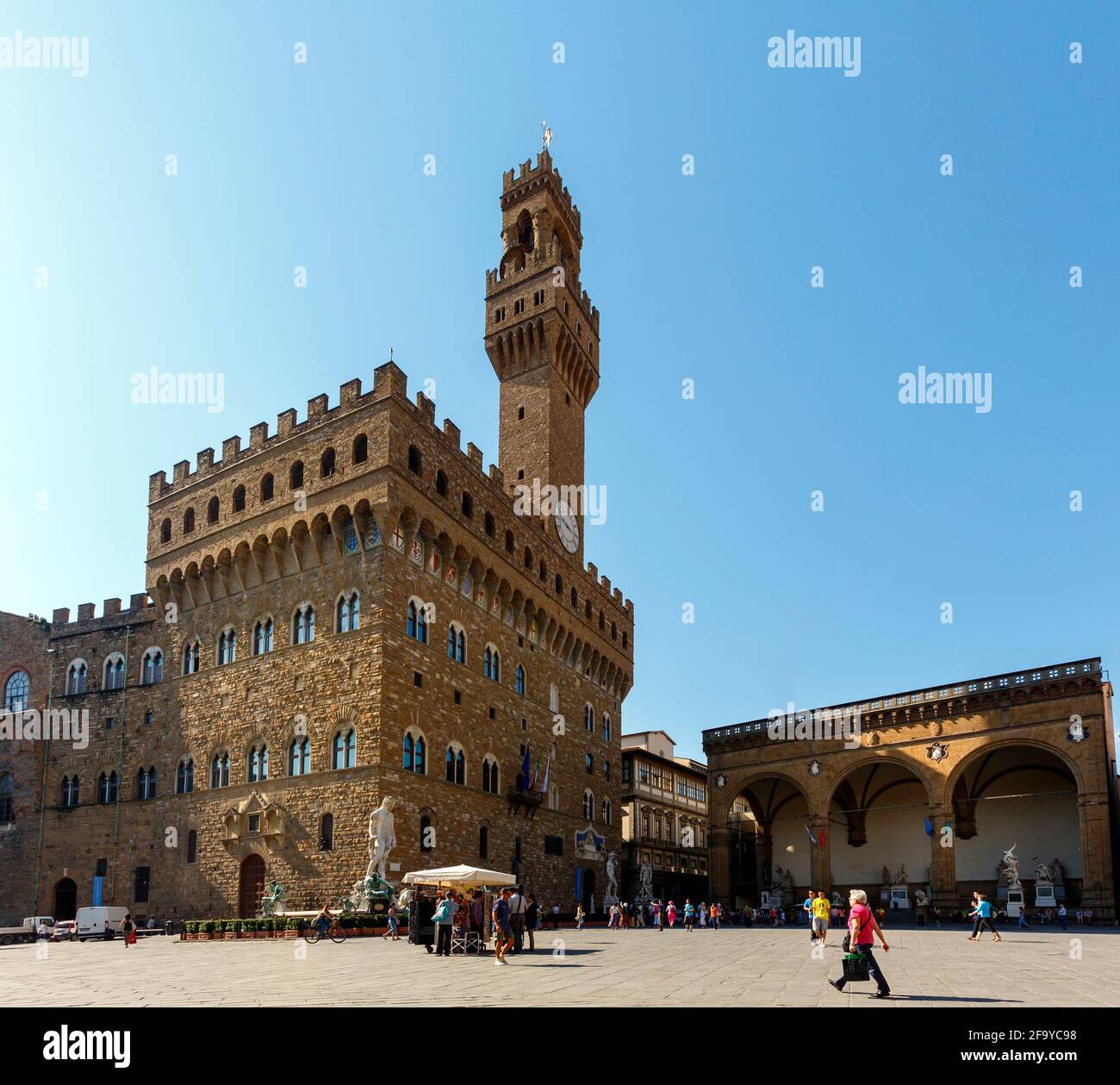 Florence, Florence Province, Tuscany, Italy. Palazzo Vecchio in the Piazza della Signoria. The Historic Centre of Florence is a UNESCO World Heritage Stock Photo