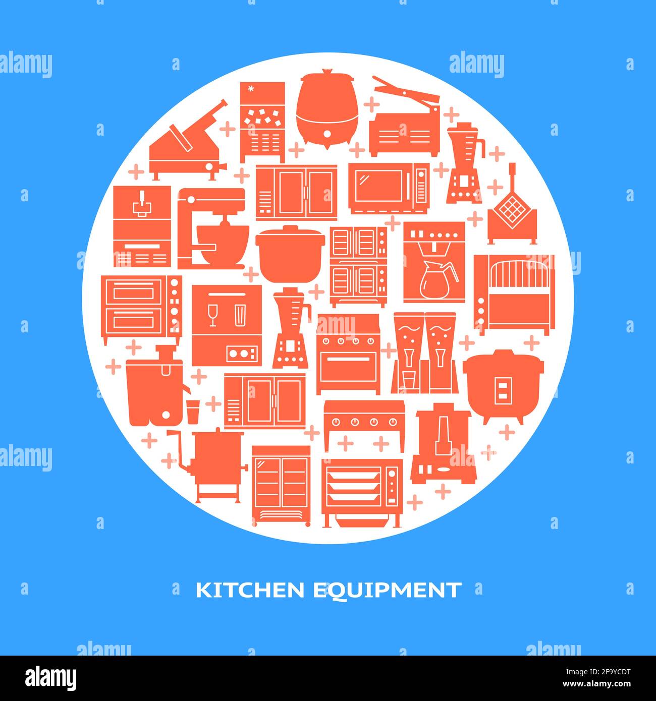 Professional kitchen equipment round banner template in flat style