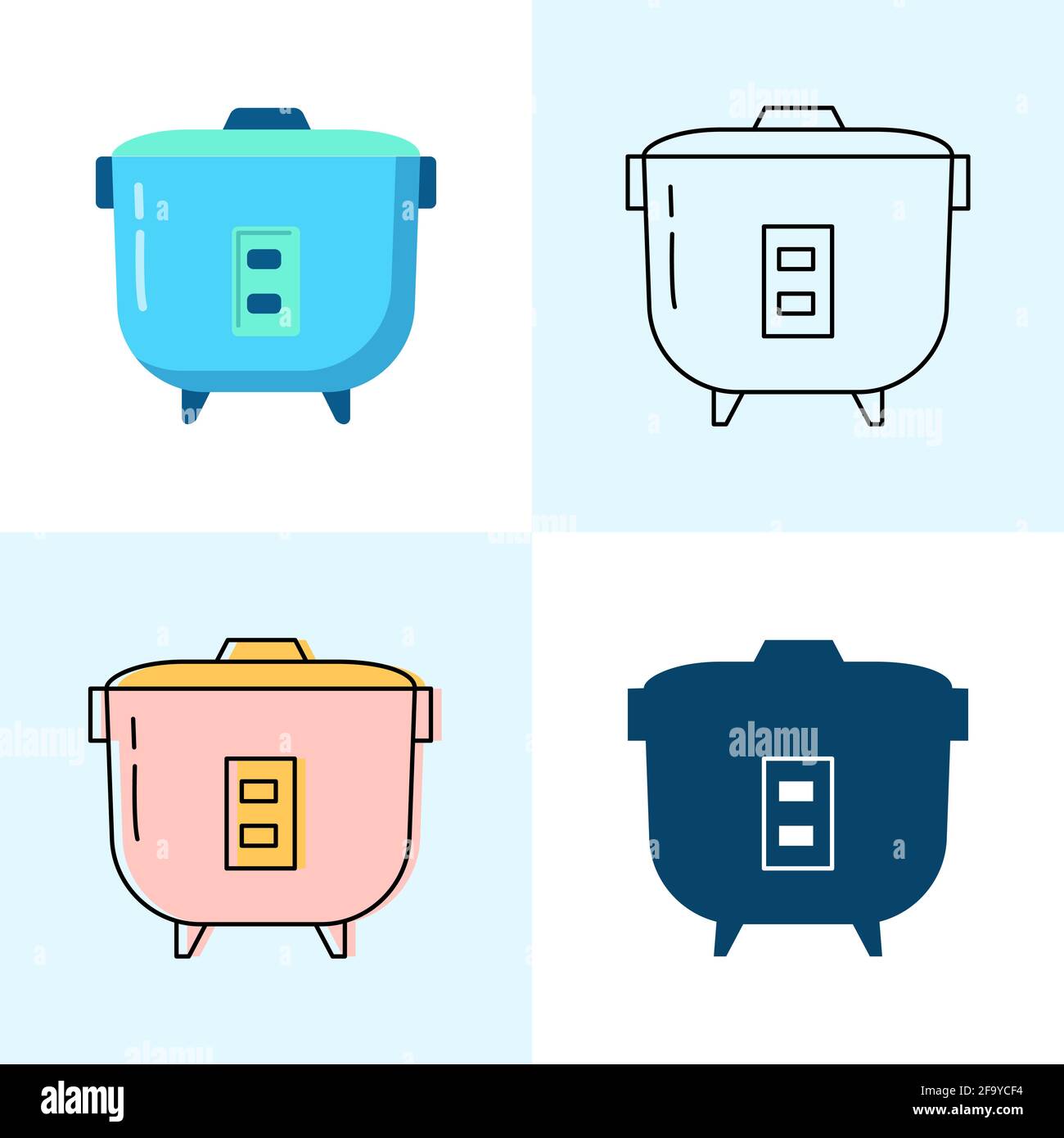 Rice cooker icon set in flat and line styles. Professional restaurant