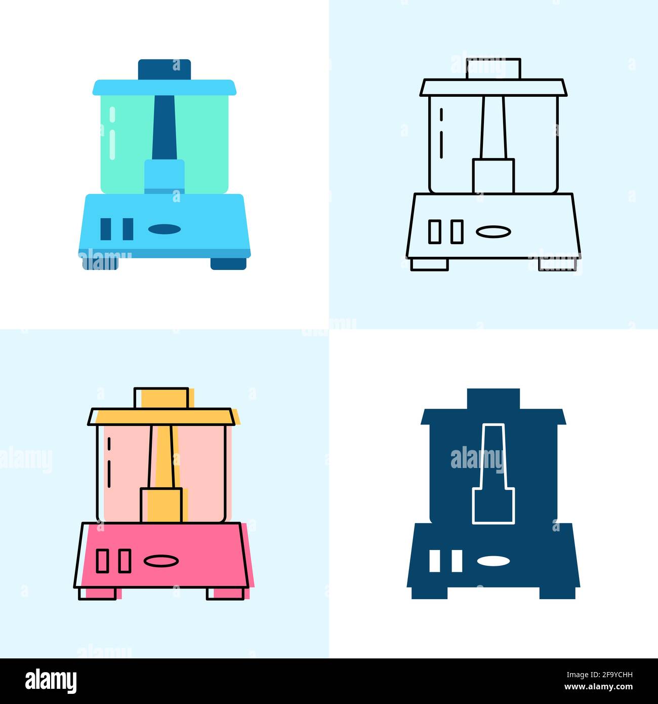 Food processor icon set in flat and line styles. Stock Vector