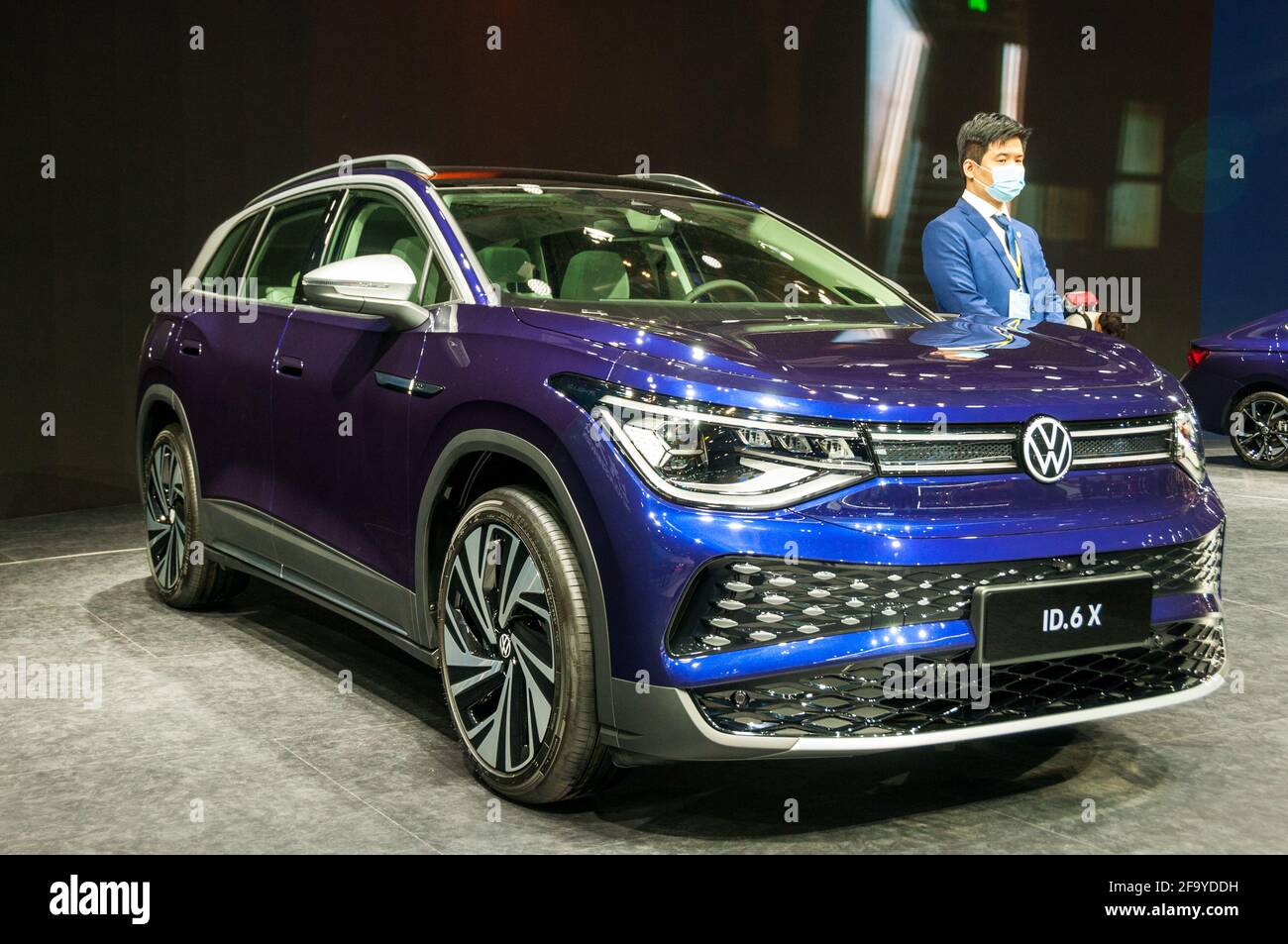 The Volkswagen ID.6 X on display at the 2021 Shanghai Auto Show, China