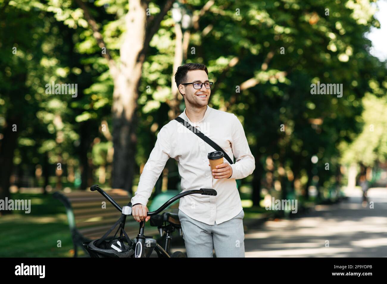 Healthy and active lifestyle, going to work on eco transport Stock Photo