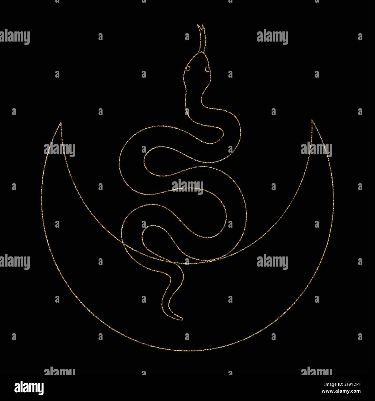 Beautiful golden snake in line art style. Stock Vector