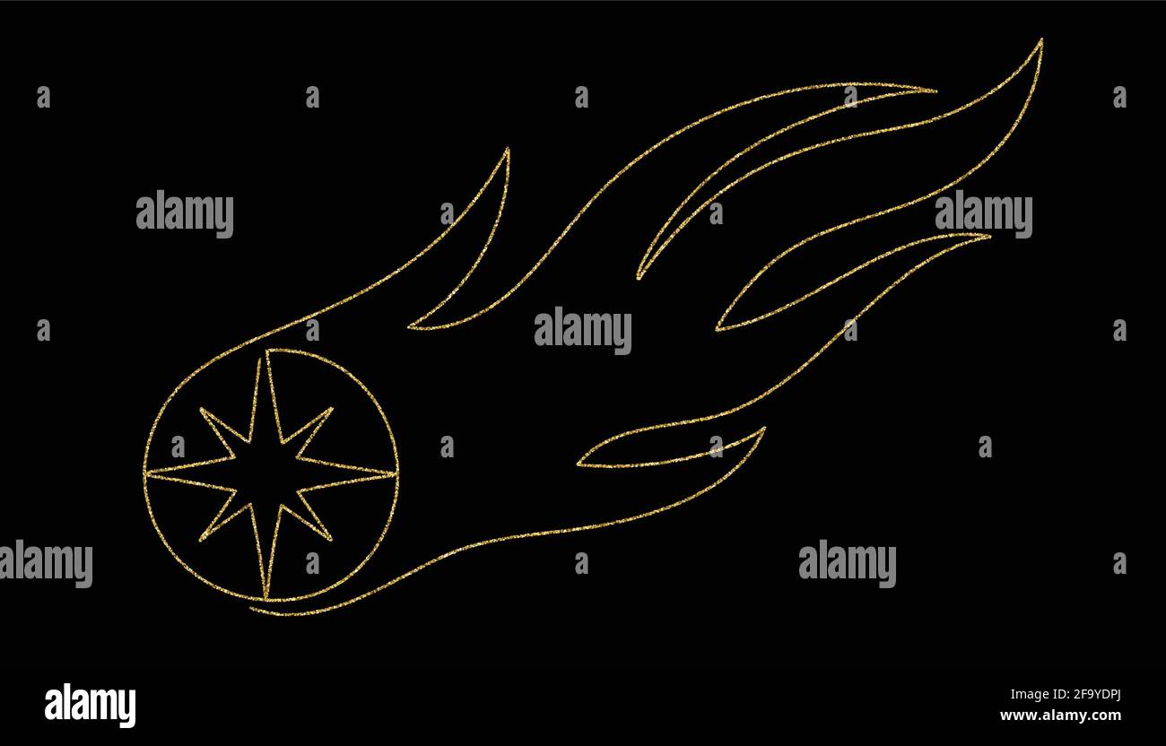 Beautiful golden comet in line art style. Stock Vector