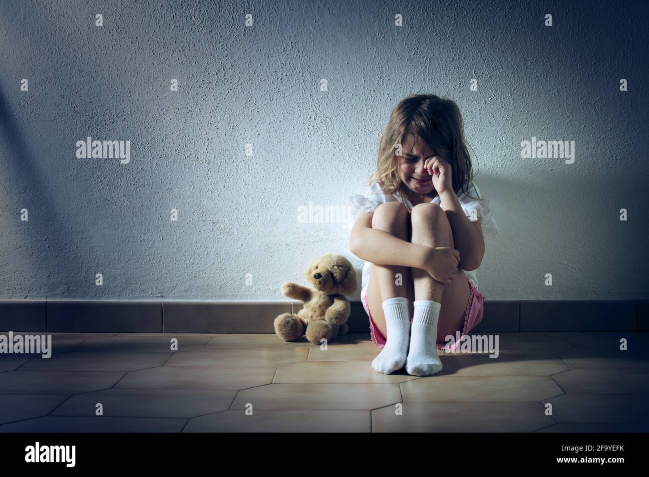 Sad Child Girl Crying Stock Photo