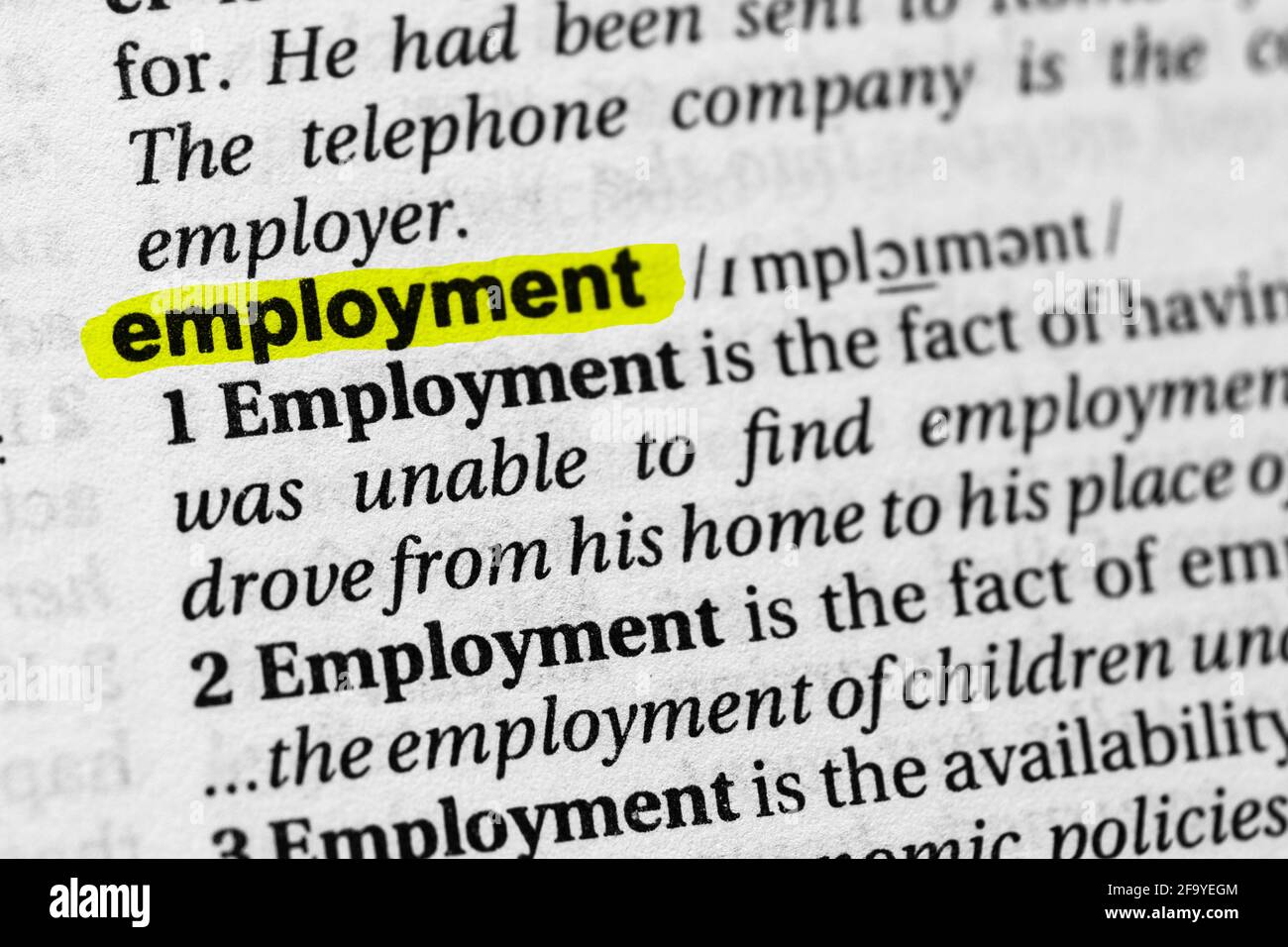 Highlighted word employment concept and meaning Stock Photo - Alamy