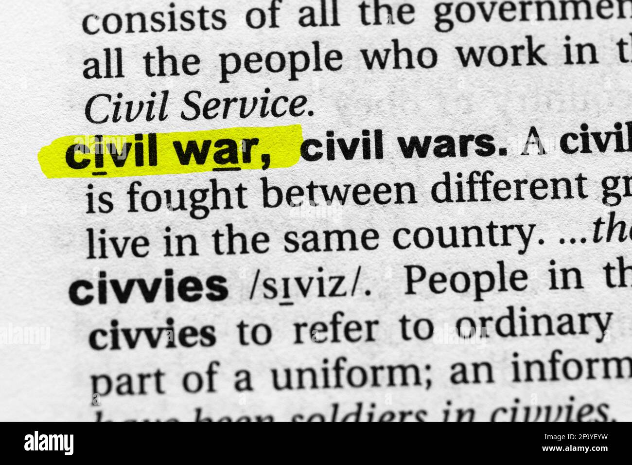 Highlighted Word Civil War Concept And Meaning Stock Photo Alamy