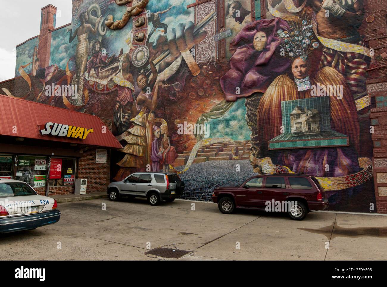 Theatre of Life Mural / public artwork by Meg Saligman and Juan Dimida in Philadelphia (shown here in 2009) Stock Photo